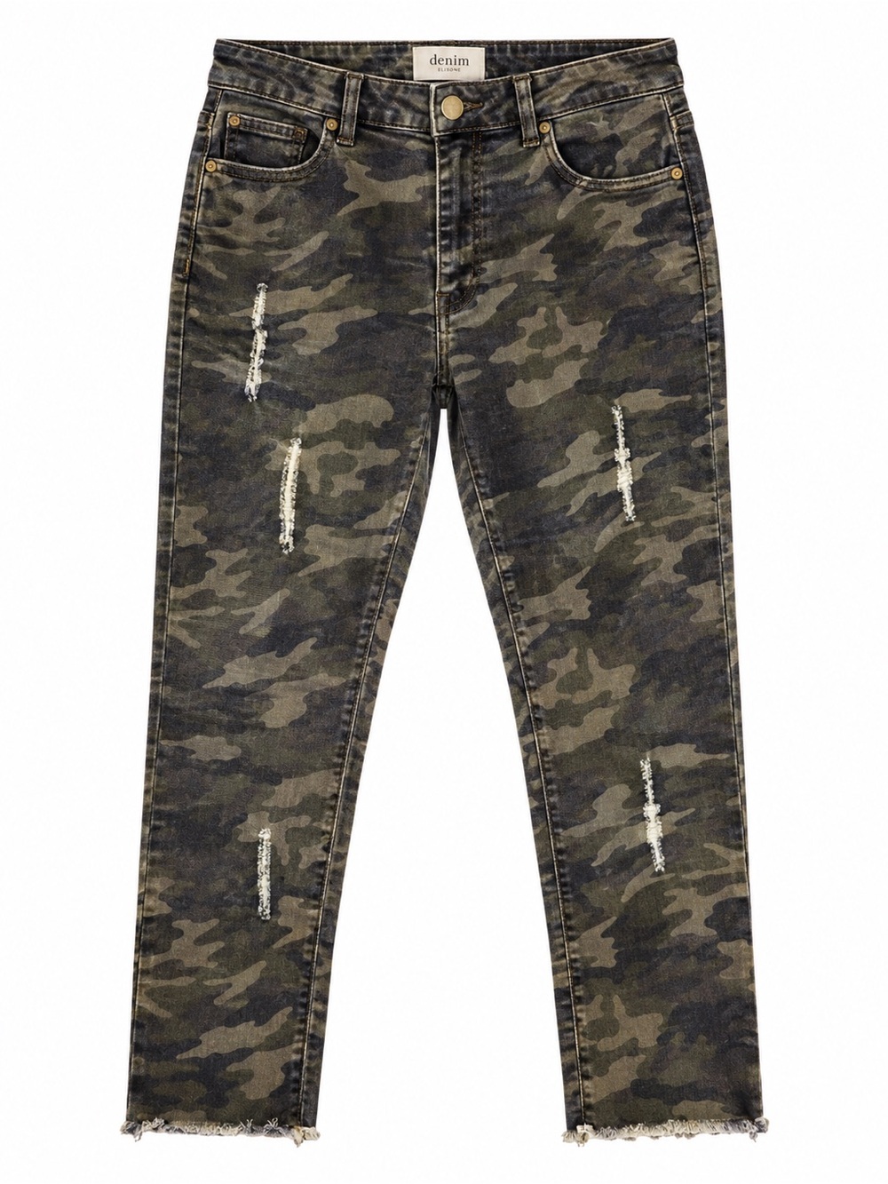 Denim by Elisone Women’s Medium Camo Ripped Distressed Cropped Jeans